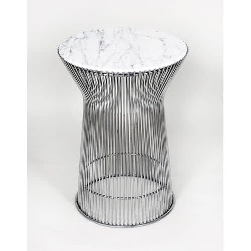Control Brand Mid Century-Inspired Side Table with Carrera-Style Marble Top, Silver/White