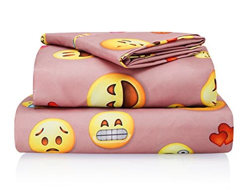 FabuGears Chital Emoji Sheet Set - Kids’ Sheets - Includes a Flat Sheet, a Fitted Sheet &amp; a Pillow Case - Super Soft Microfiber Sheet Set - Wrinkle-free Linen Cot Bed Sheets, (Pink,Cot Size)