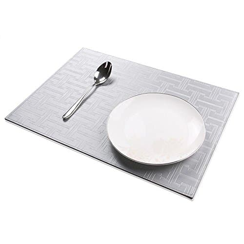 TOYM US- Set Of 2 Double Leather PU Insulation Pad Dining Table Pad Pad Restaurant European Waterproof Insulation Easy To Clean Fashionable Western Food Mat, 40cm30cm ( Color : Silver-gray )