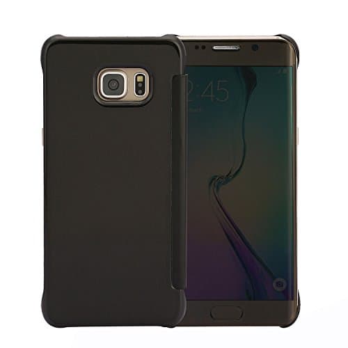 TKOOFN Samsung Galaxy S7 Edge Case Smart Folio Plating Mirror Flip Cover Full Protective Cover with Auto Sleep Awake Feature Black