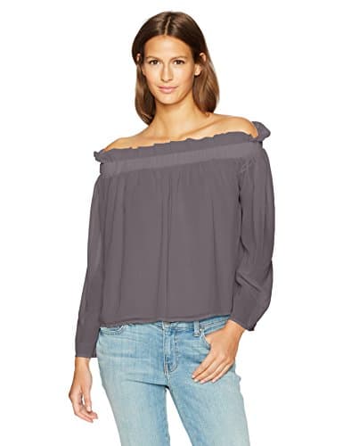Lucca Couture Women's Long Sleeve Cold Shoulder Ruffle Top, Grey, Medium