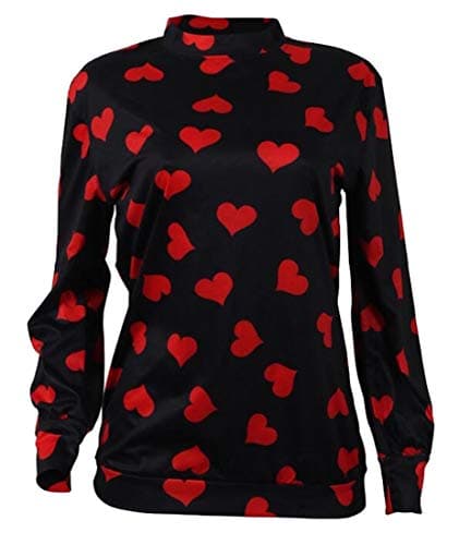 EKU Women's Valentines Blouse Long Sleeve Heart Prints Pullover Tshirt Sweatshirt Tops