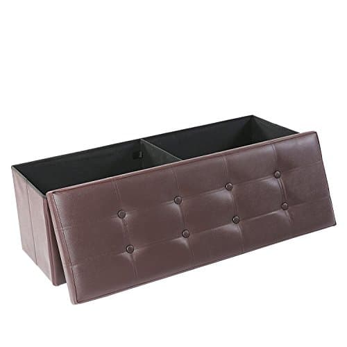 Ottoman Bench, Folding Storage Chest / Footrest /Faux Leather Memory Cushioned Seat Coffee Table, Brown 45"