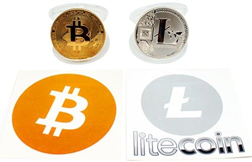 Bitcoin &amp; Litecoin Collectible Coin Gift Set - Includes 1 BTC &amp; 1 LTC Commemorative Physical Coin + 2 Vinyl 3"x3" Cryptocurrency Stickers to HOLD and HODL