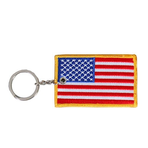 Hot Leathers Double Sided Key Chains, AMERICAN FLAG YELLOW BORDER - High Quality Embroidered PATCH KEYCHAIN - 3" x 2"