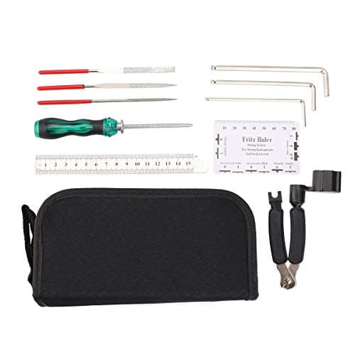 Guitar Repairing Maintenance Tool Kit Includes String Organizer String Action Ruler Gauge Measuring Tool Hex Wrench Set Files for Guitar Ukulele Bass Mandolin Banjo