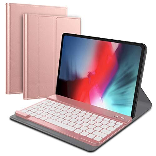 iPad Pro 12.9 Inch Keyboard Case, iPad Pro 12.9 inch 2018 Leather Tablet Bumper Shell, Wireless USA Keyboard , Auto Magnetic Sleep/ Wake Full Body Protective Tablet Protector Bumper Shell Rose Gold