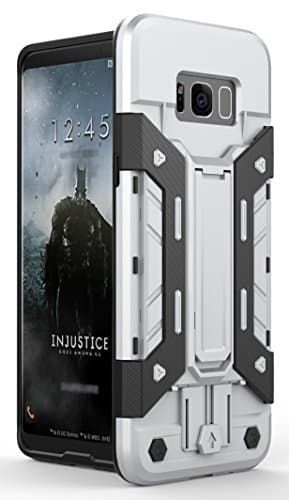 White Galaxy S8 Protective Case with Stand and Credit Card Holder Bumper Hard Shell Case