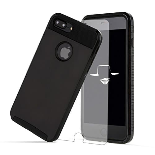 iPhone 7 Plus case KXLY 2 in 1 Hybrid Heavy Duty Armor Shockproof Protective Slim Cover Scratch Resistant Hard PC Rugged Soft TPU Bumper Dual Layer+Screen Protector[Black-Black]