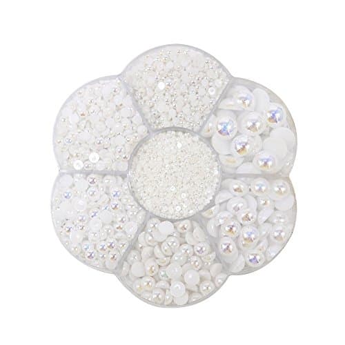 Approx 5600pcs Mixed Size DIY Half Pearls Rhinestone Bead Flat Back Plastic Craft (Style1 white)