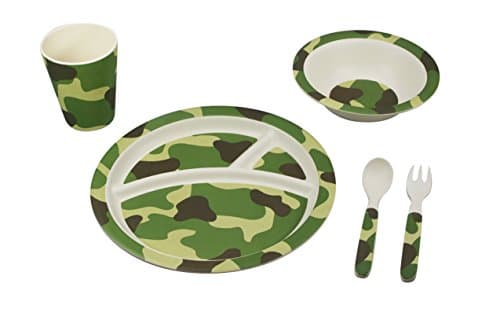 Ecobamboo Ware Kid/Toddler Bamboo Dinnerware Set, Camouflage - 5 piece - Biodegradable - FDA Approved - Eco-Friendly - Dishwasher Safe