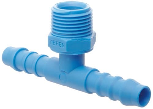 Tefen Nylon 66 Hose Fitting, Tee Adapter, Blue, 4 mm Hose ID x 1/4" BSPT Male x 4 mm Hose ID (Pack of 10)