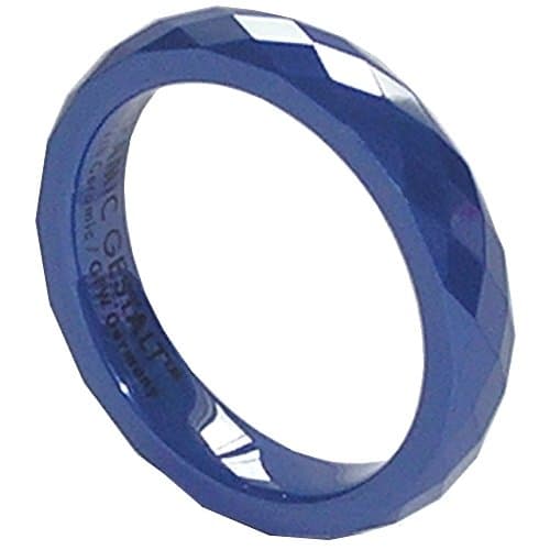 Blue Ceramic Ring by CERAMIC GESTALT - 4mm Width. Faceted Design. (Avail. Sizes 5 to 14) Size 12.5 - RB4F125