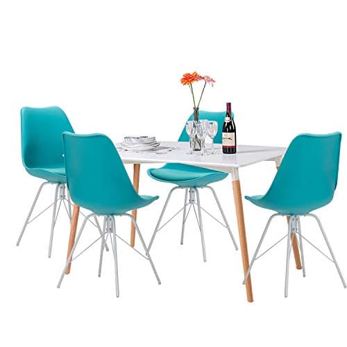 Modern Dining Chairs Set of 4 Upholstered Mid Century Side Chairs Metal Leg Blue