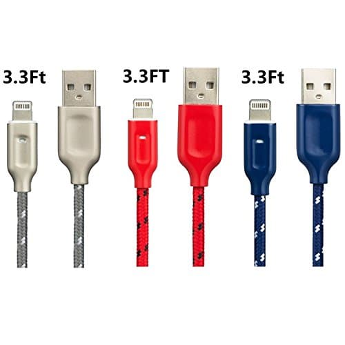 3Pack Iphone Braided Cable Charger Cord 3.3ft,DIKESITU Lightning to USB Cable Syncing And Fast Charging Cables Cord for Apple iPad iPod Iphone X/8/7/6/6s Plus Cheap Charger