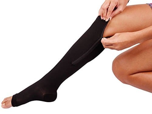 Pack of 2 - Zipper Compression Socks Toe Open for Varicose Veins and Edema, Unisex Zipper Design Easy to Wear (S/M, Black)