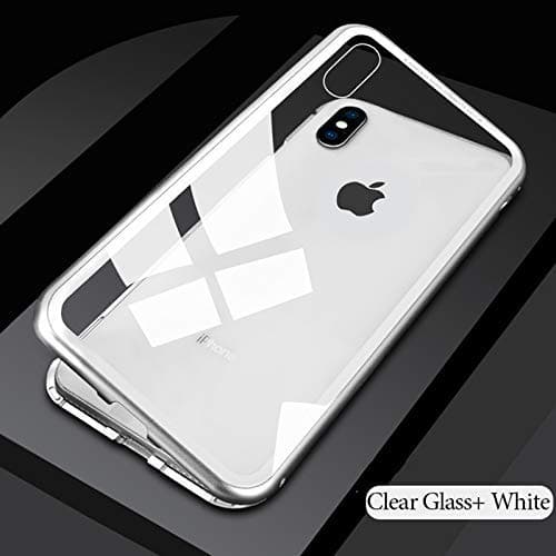 Magnetic Phone Case Tempered Glass Clear Back Cover for iPhone X, XS, XS Plus, XR (White, iPhone XR)