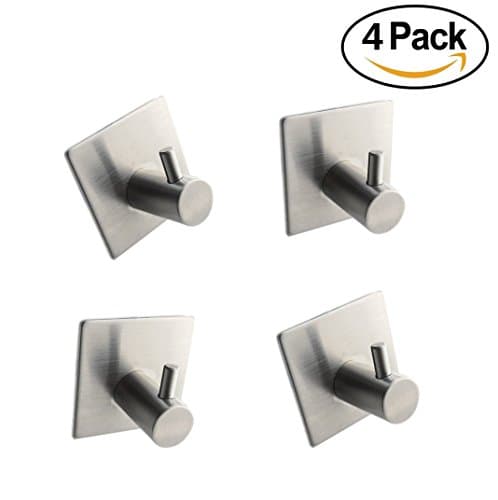 3M Self Adhesive Coat/Robe Hook for Bathroom Kitchen Towel Hook,No Drilling Required Utility Hooks - 4 Pack Brushed Nickel Hook