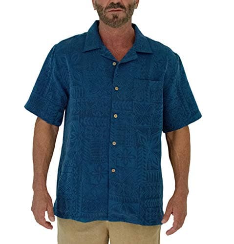 Short Fin Button Down Premium Textured Modal Shirt, with Tribal Inspired Print Navy