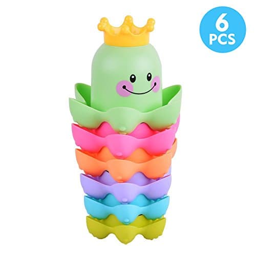 Sakiyr 6 Pcs Stacking Cups Bath Time Stack Cups Splash Bath Tub Toys for Baby