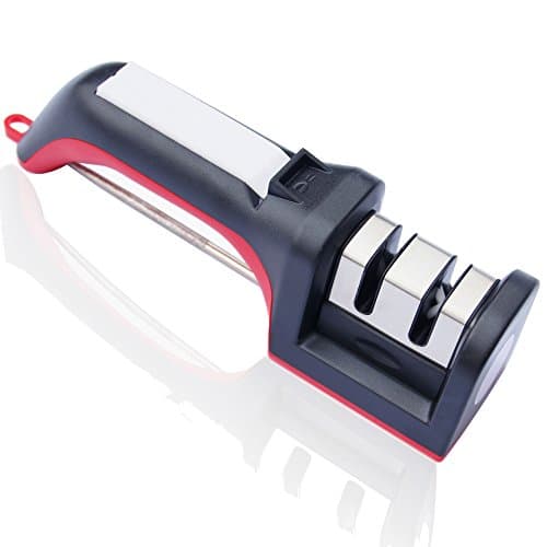 Kitchen Knife Sharpener From Gimehome,2 Stage Coarse &amp; Extra-Fine Sharpening System For Serrated Knives,Scissors,Fishhook (Red)