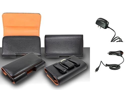 Pouch Case For HTC One M8 - Premium Classic Black Pebble Texture Leather Design Horizontal Leather Belt Case Clip Holster Pouch Cover Case (Fit for Single Phone With Thin Case or Back Cover Together) + Travel (Wall) Charger & Car Charger