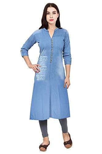 PINKY PARI ROUGH AND PINTEX DENIM FRONT SLIT LONG KURTA