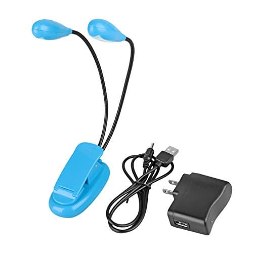 Kumeida 8 LED Book Reading Light, Flexible 2 Arm With Clip Stand 2-Level Brightness, Music Stand Lamp for Bed Desk Table BBQ Grilling Travel (Eye Care, Rechargeable, Portable, Long Lasting) (Blue)
