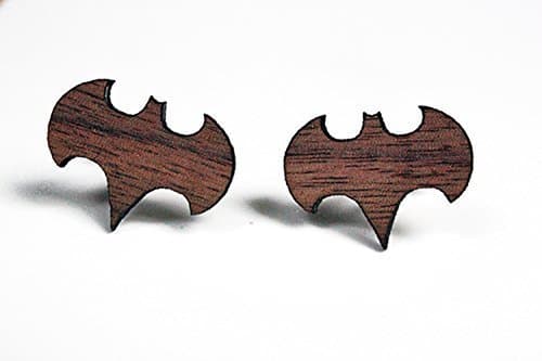 Laser cut batman cuff links made from walnut wood