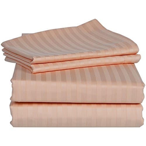 100% Egyptian Cotton 1000 Thread Count 6- Piece-Sheet- Set upto 24 inches Deep Pocket Striped Pattern All Sizes & Colors ( Full XL , Peach )
