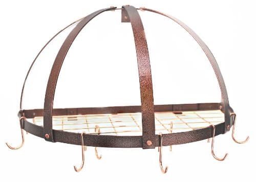 Half Dome Pot Rack w Grid in Black w Chrome Hooks (Hammered Copper/Copper)