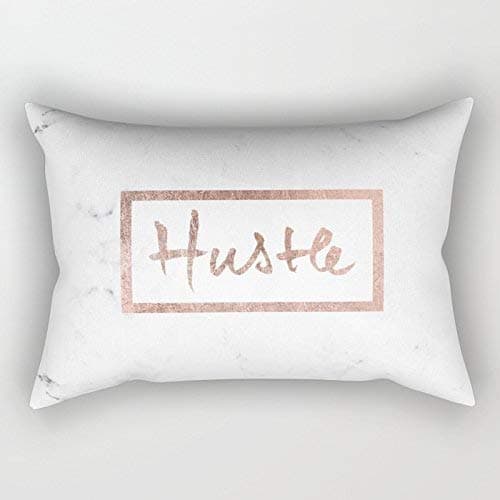 Modern Hustle Typography Rose Gold White Marble Cotton Canvas Throw Pillow Case Cover 20 x 30 Inches Square Happy New Year Cushion Cover for Sofa Print Two Side