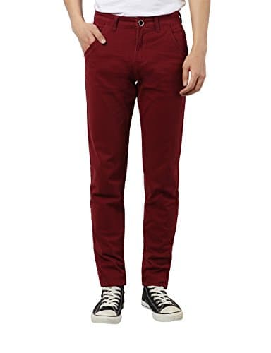 Slim J Men's Solid Color Slim Straight Long Trouser Pants w/ Pockets REDWINE 34