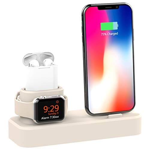 HOMECCLL 3 in 1 Charging Dock/Holder for Iphone X/Iphone 8/watch/AirPods,Silicone Charging Stand Dock Station,Beige