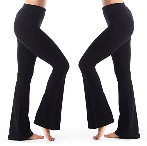 Women's Yoga Pants Cotton Foldover Flared Stretchy (Large - 2 Pack, 2 Black)