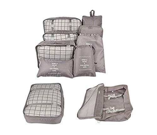 8 Set Packing Cubes - Waterproof Compression Travel Luggage Packing Organizer with Clothes Bags,Shoe/Toiletry bag (Gray)