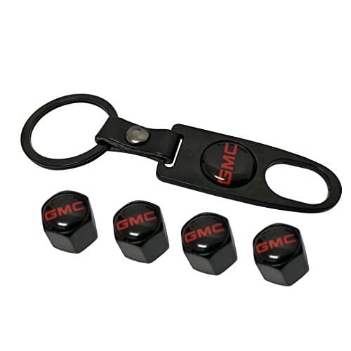 AEMULUS Combo Set Black Tire Stem Valve Caps and Black Keychain Tire Decoration For Car Auto GMC