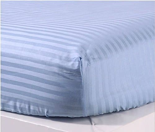 Luxurious Hotel Collection New Design 600 TC Fitted Sheet with 16" Deep Pocket in Stripe Blue Queen Size 100% Cotton