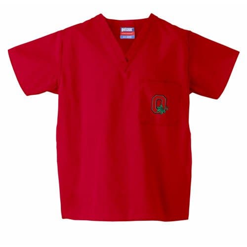 Ohio State Buckeyes NCAA Classic Scrub 1 Pocket Top Leaf Logo (Red) (X Small)