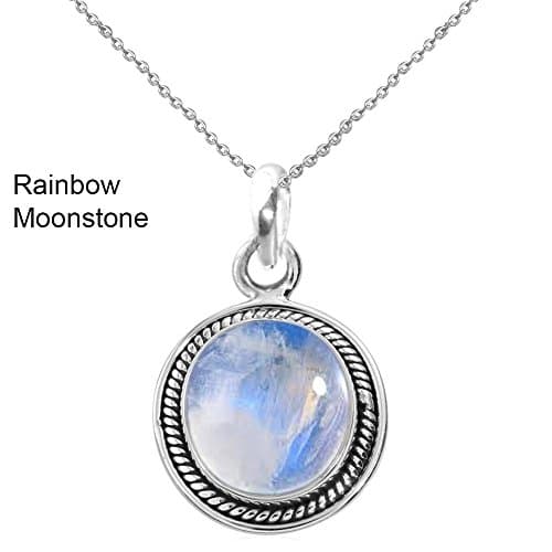 9.10ct, Genuine Cabachon Rainbow Moonstone &amp; 925 Silver Plated Pendant