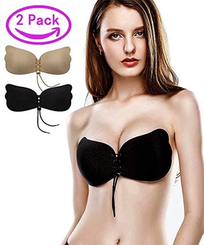 Kingoudoor Strapless Backless Bra Push Up Self Adhesive Invisible Sticky Bras Women - 2 Pack