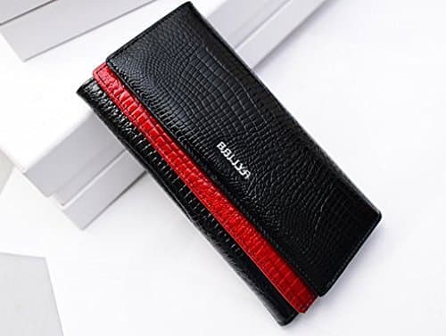 Black Cowhide Patent Leather Wallet Long Paragraph Fold Wallet Clutch Triple