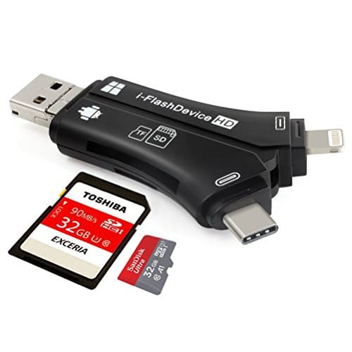 SD Card Reader 4 in 1 i-Flash Memory Card Adapter Micro USB/Type C/Lightning/USB SD &amp;TF Card Reader Adapter for iPhone iPad Mac Android
