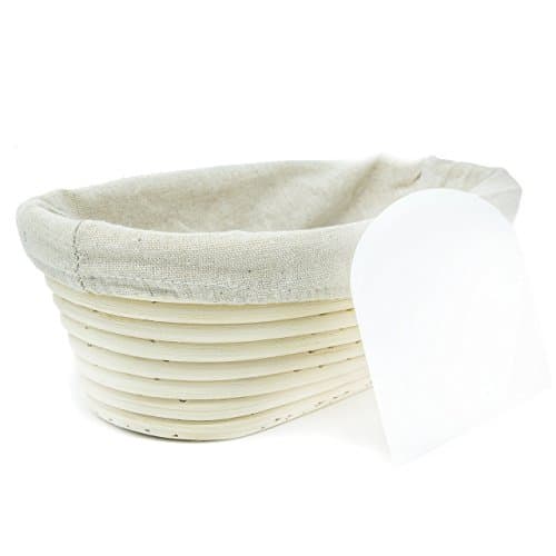 Bread Proofing Basket - Large 10 Inch Oval Banneton Brotform With Cloth Liner And Dough Scraper - Rattan Basket, Liner and Bowl Scraper Combo Baking Set For Making Perfect Bread Loafs From Scratch