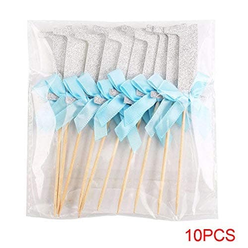 AAVBR 10Pcs First Birthday Cake Topper,Cupcake Glitter Paper Bow Toppers,Boy Girl Kids 1st Year Party Cake Decoration(3#)
