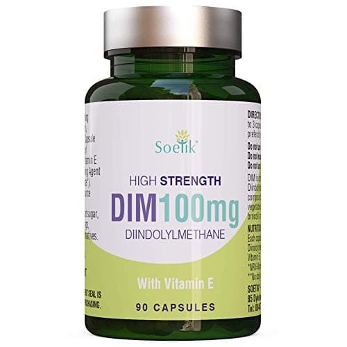Soetik 90 x High Strength Diindolylmethane DIM Complex - 100mg with Added Vitamin E- Vegan Friendly Capsules - Fast Absorption - Estrogen Blocker
