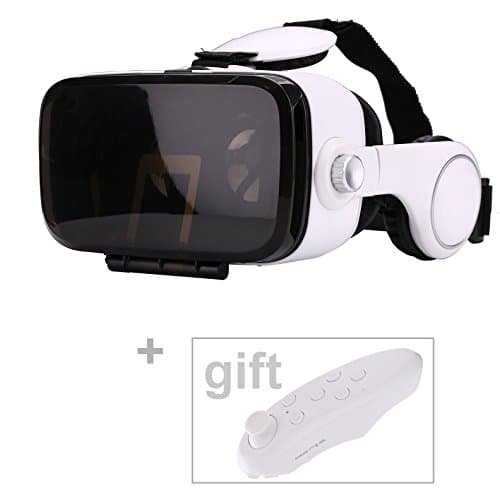 Mini 3D Glasses BOX VR BOX Virtual Reality Headset with Headphones and Remote Combined with Visual and Auditory Adjustable Focal Distance for 4.7-6.2 Inches Smartphones of Android / IOS