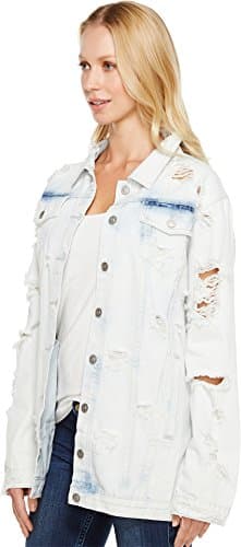 Brigitte Bailey Women's Zoe Rose Patch Distressed Denim Jacket Denim Outerwear