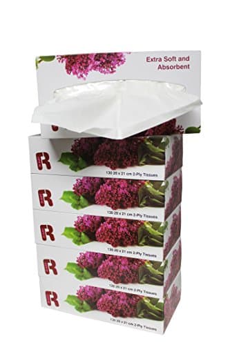 Extra Soft 2 Ply Facial Tissues - 6 Pack, 130 Count Per Box - Strong and Super Absorbent - Easy “Push Up” Dispenser Box- By Kay Star