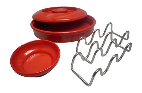 Taco Serving Set, Red Melamine, 2 Taco Holders, 1 Torilla Server, 1 Salsa Bowl